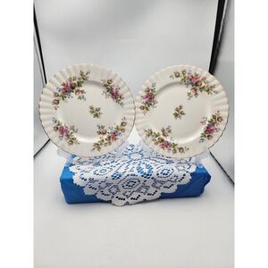 Royal Albert Moss Rose Bone China 8 Inch Salad Dessert Plates Set of 2 England